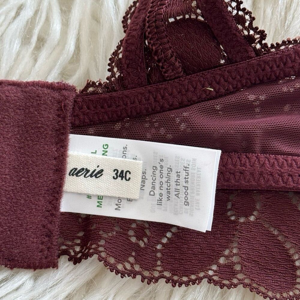 Aerie Real Happy Wireless Lightly Lined Candy Lace Bra Royal Berry Size 34C - Picture 10 of 11